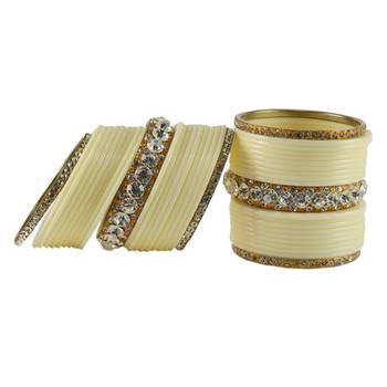Extra Large Size  Brass & Acrylic Bangles Color Cream & Golden 1