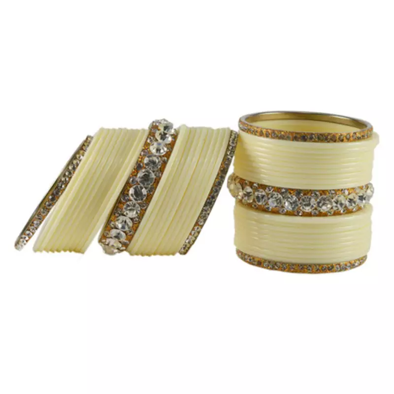 Extra Large Size  Brass & Acrylic Bangles Color Cream & Golden