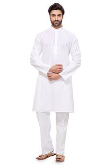Men's Cotton Plain White Kurta Pyjama