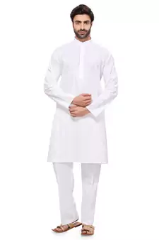 Men's Cotton Plain White Kurta Pyjama
