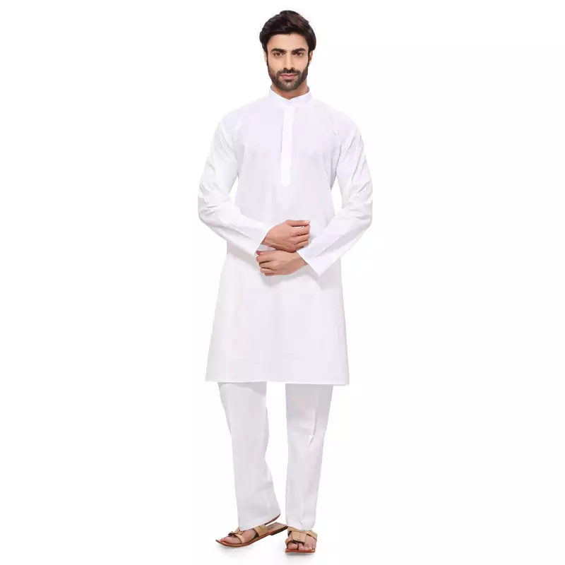 Men's Cotton Plain White Kurta Pyjama