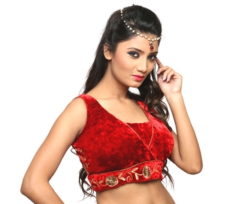 Red velvet sleeveless blouse Clearance