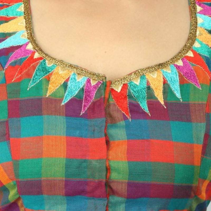 Multicolored Handloom Embroidery Non Padded Readymade Blouse muhenera
