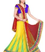 Yellow plain net unstitched lehenga-choli