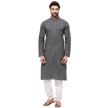 Men's Handloom Gray Kurta Pyjama 1