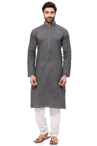Men's Handloom Gray Kurta Pyjama