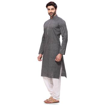 Men's Handloom Gray Kurta Pyjama 2
