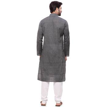 Men's Handloom Gray Kurta Pyjama 3