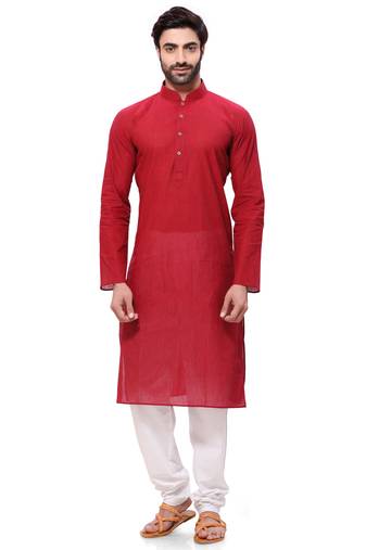 Men's Handloom Red Kurta Pyjama