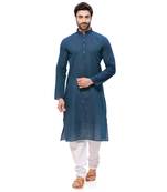 Men's Handloom Green Blue Kurta Pyjama