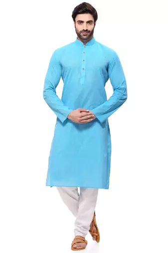 Men's Handloom Light Blue Kurta Pyjama