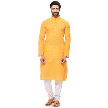 Men's Handloom Yellow Kurta Pyjama 1