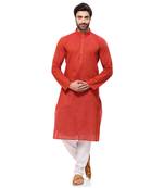 Men's Handloom Red A Kurta Pyjama