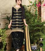 Black cotton embroidery unstitched salwar with dupatta