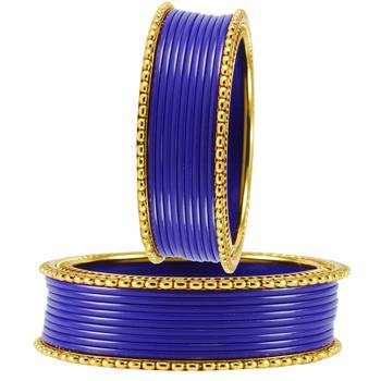 Extra Large Size  Brass & Acrylic Bangles Color Blue 2