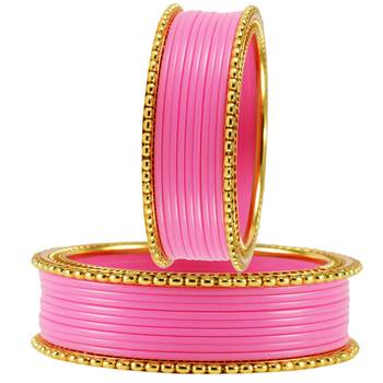 Extra Large Size  Brass & Acrylic Bangles Color Pink 2