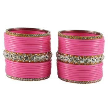 Extra Large Size  Brass & Acrylic Bangles Color Pink & Golden 2