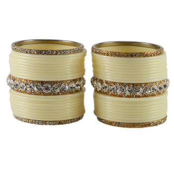 Extra Large Size  Brass & Acrylic Bangles Color Cream & Golden 2