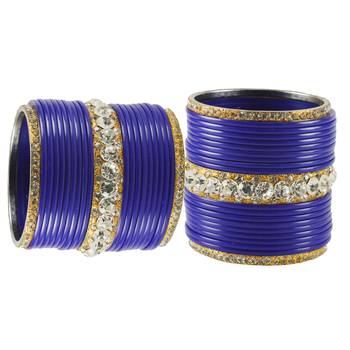 Extra Large Size  Brass & Acrylic Bangles Color Blue & Golden 2