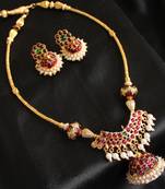 Gorgeous Unique Jhumkka Pendant Temple Jewel Set 