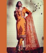 Orange Embroidered Georgette Semi Stitched Salwar With Dupatta