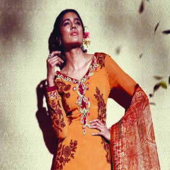 Orange Embroidered Georgette Semi Stitched Salwar With Dupatta 2