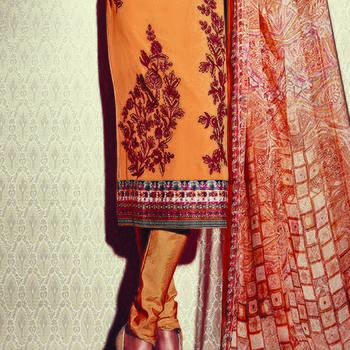 Orange Embroidered Georgette Semi Stitched Salwar With Dupatta 3