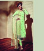 Green Embroidered Georgette Semi Stitched Salwar With Dupatta