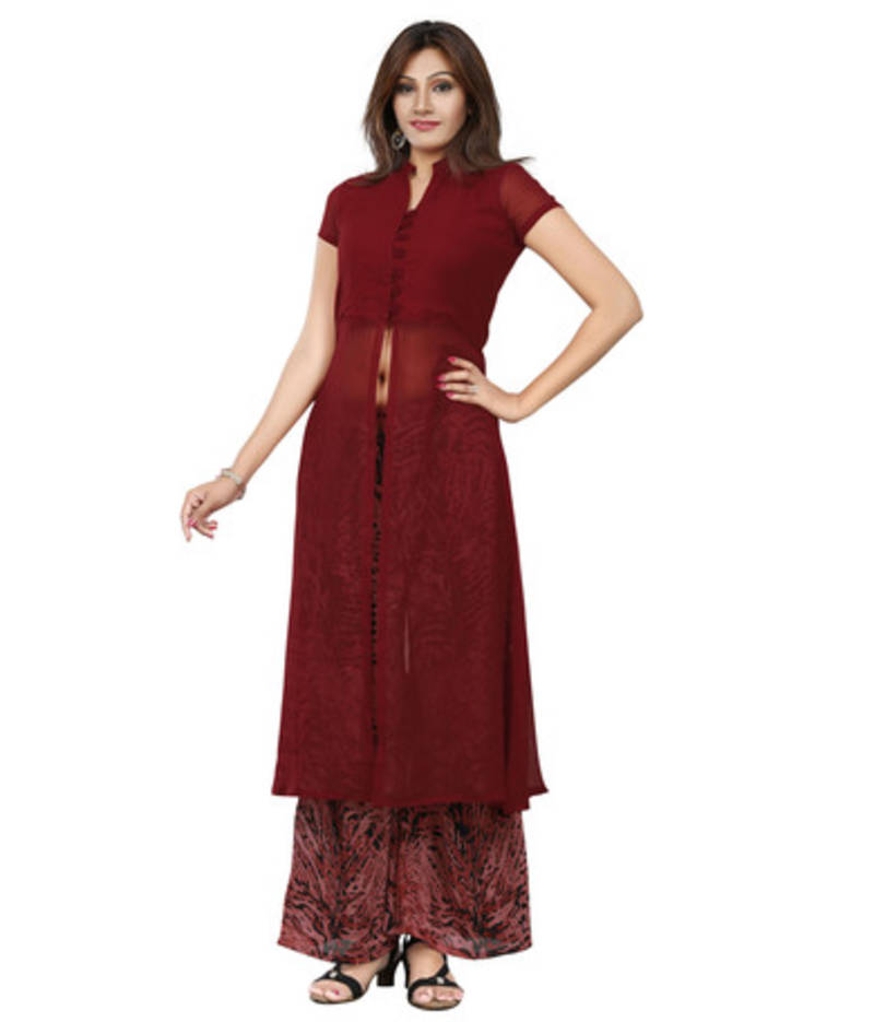 Maroon Chiffon Plain kurti