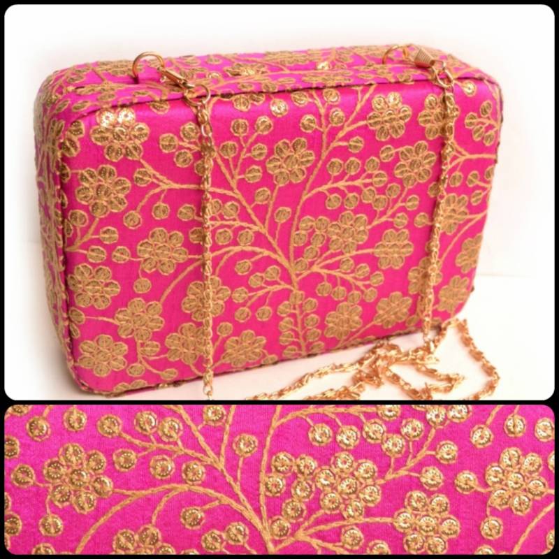 Pink clutches embroidered
