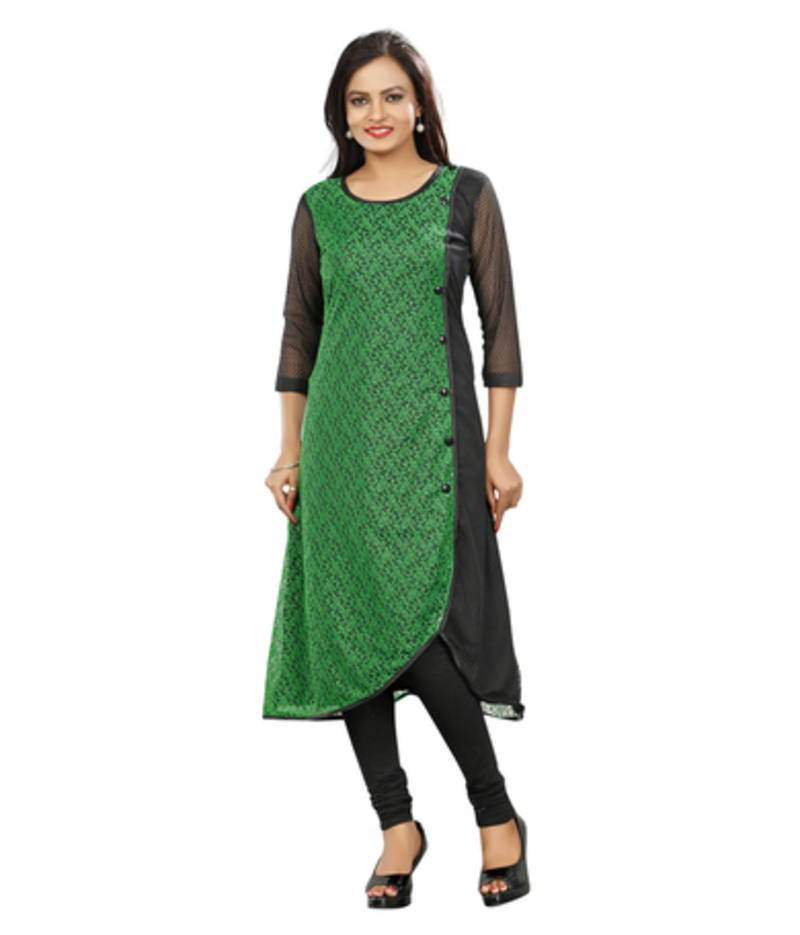 Green and Black net Plain kurti