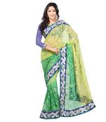 Green Embroidered Net Saree With Blouse