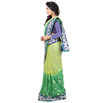 Green Embroidered Net Saree With Blouse 3