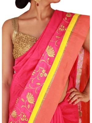 rani_pink embroidered chanderi saree with blouse 2