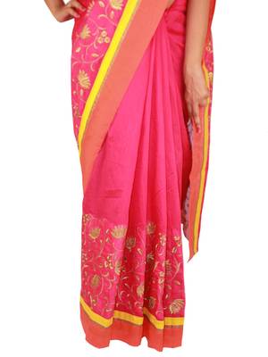 rani_pink embroidered chanderi saree with blouse 3