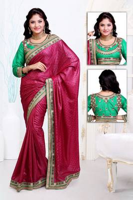 Pink embroidered art silk saree with blouses saree with blouse 1
