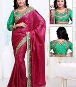 Pink embroidered art silk saree with blouses saree with blouse
