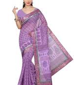 Violet  printed cotton saree with blouse