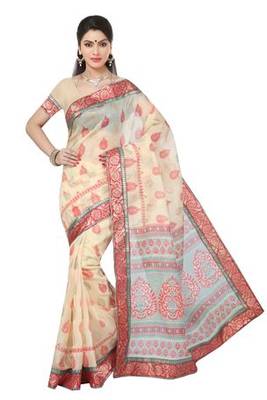 Pink printed cotton saree with blouse 1