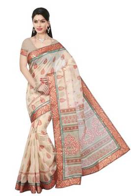 Old rose  printed cotton saree with blouse 1