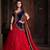 Red and blue net embroidered semistitched salwar with dupatta