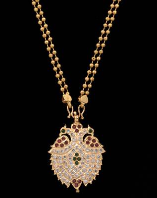 Gandaberunda pendant with balls chain double line MEDIUM length one gram gold 1