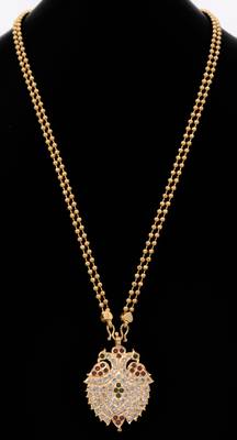 Gandaberunda pendant with balls chain double line MEDIUM length one gram gold 2