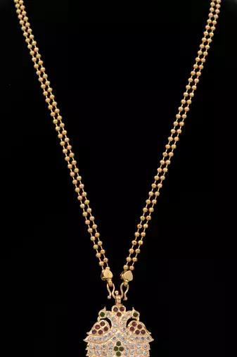Gandaberunda pendant with balls chain double line MEDIUM length one gram gold