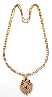 Gandaberunda pendant with balls chain double line MEDIUM length one gram gold 3