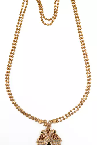 Gandaberunda pendant with balls chain double line MEDIUM length one gram gold