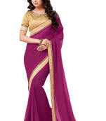Purple plain georgette lace saree with golden blouse