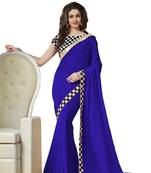 blue plain faux georgette saree with blouse