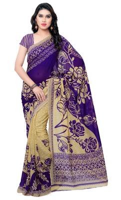 Blue printed faux georgette saree with blouse 1