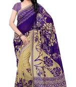 Blue printed faux georgette saree with blouse